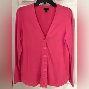 Talbots sz S bright pink cotton blend button v-neck cardigan sweater